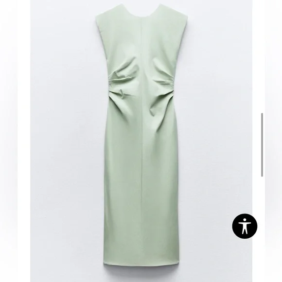 Zara Draped Waist Cotton Midi Dress in Mint Green - Picture 4 of 14